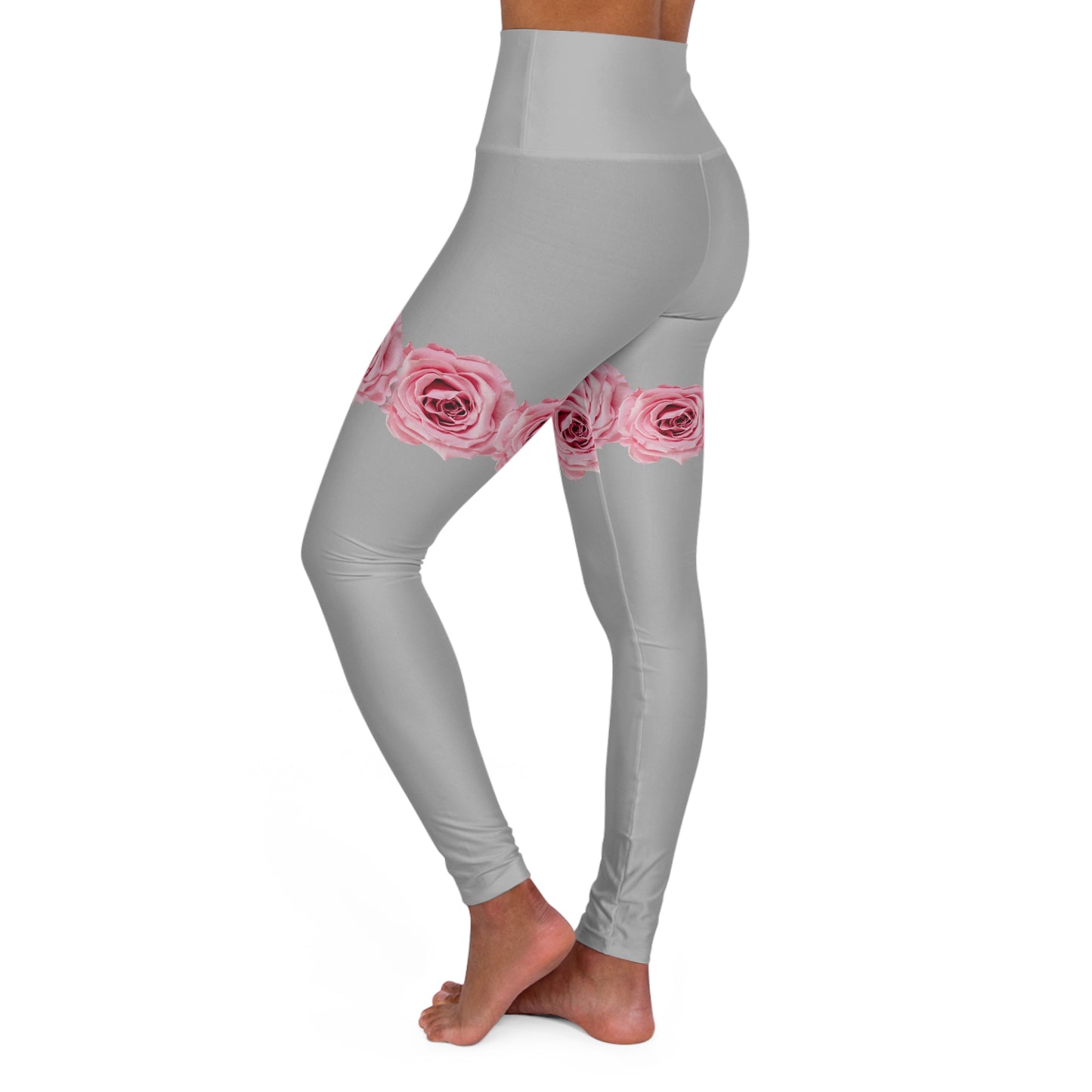 Rose Band High-Waisted Yoga Leggings — Pink Floral Thigh Accent©