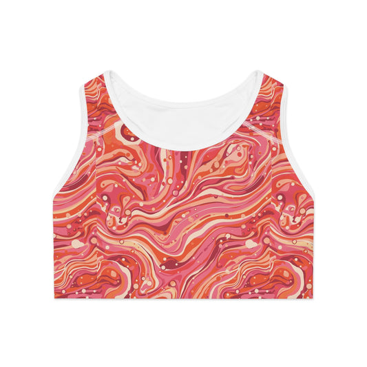 Pink Swirl Marble Sports Bra — Vibrant All-Over-Print Activewear