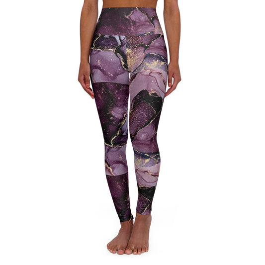 Purple Marble High-Waisted Leggings — Abstract Gold Vein Activewear©
