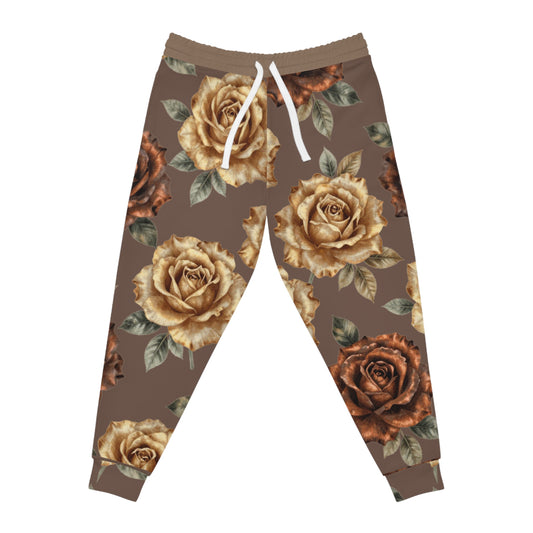 Vintage Brown Rose Joggers — Floral Athletic Sweatpants©