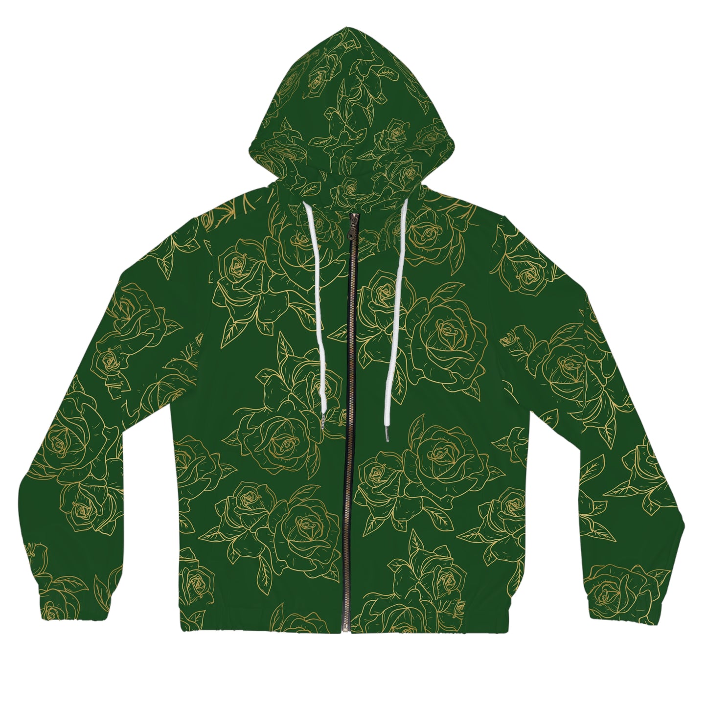 Floral Rose Sketch Zip Hoodie — Green All-Over Print©