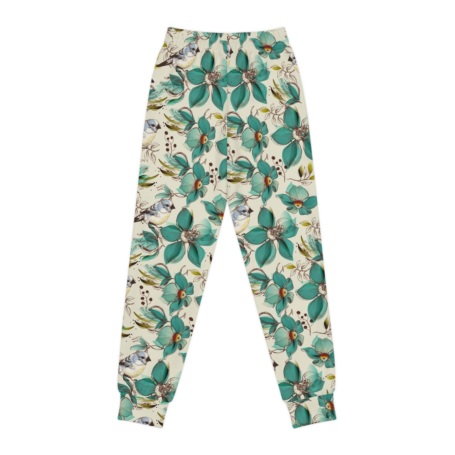 Youth Floral Joggers — Teal Botanical All-Over Print