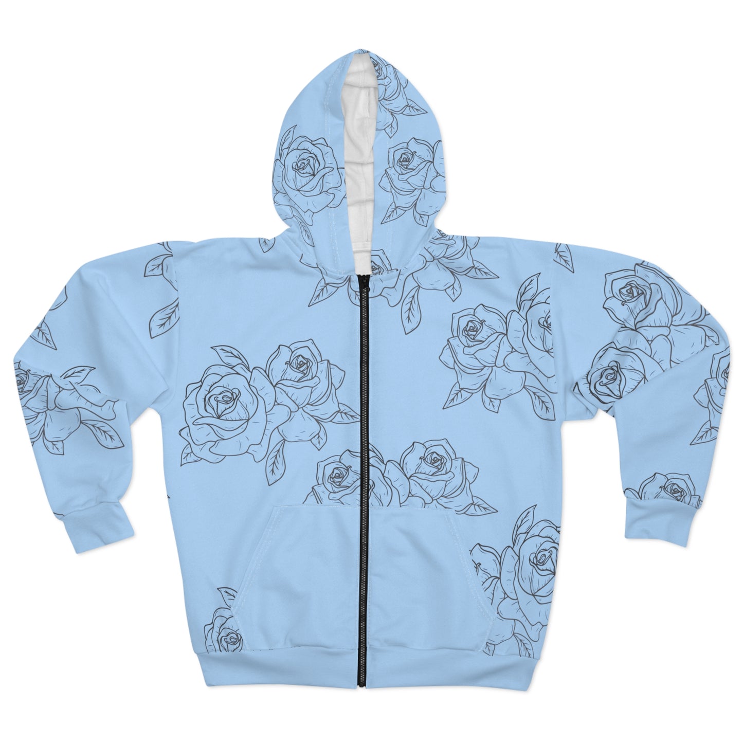 Light Blue Rose Pattern Zip Hoodie©