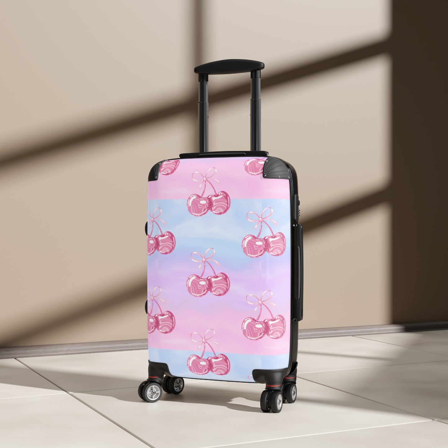 Cherry Pattern Suitcase— Pastel Pink & Lavender Travel Luggage©