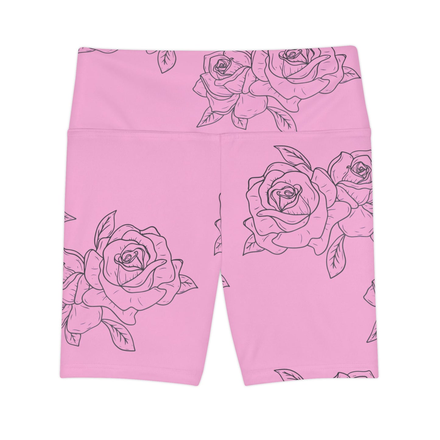 Pink Rose Print Women's Workout Shorts — Floral Activewear Bike Shorts©