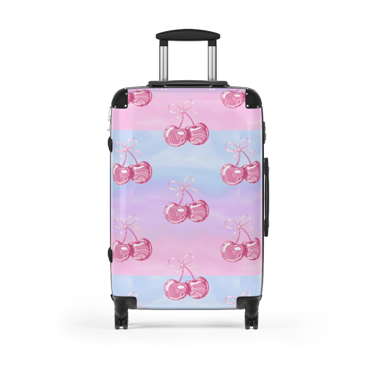 Cherry Pattern Suitcase— Pastel Pink & Lavender Travel Luggage©