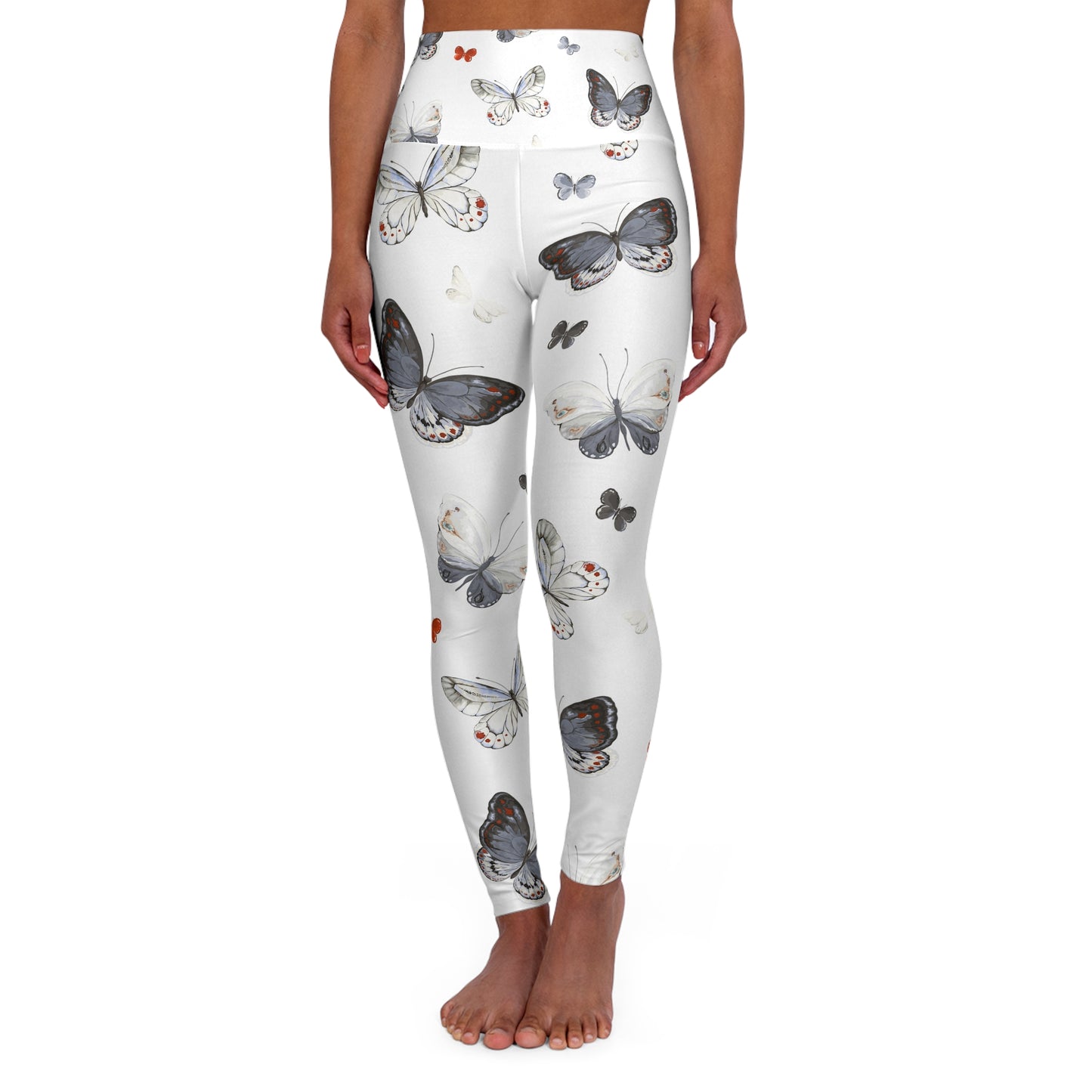 Butterfly Print High-Waist Yoga Leggings — White Floral Activewear©