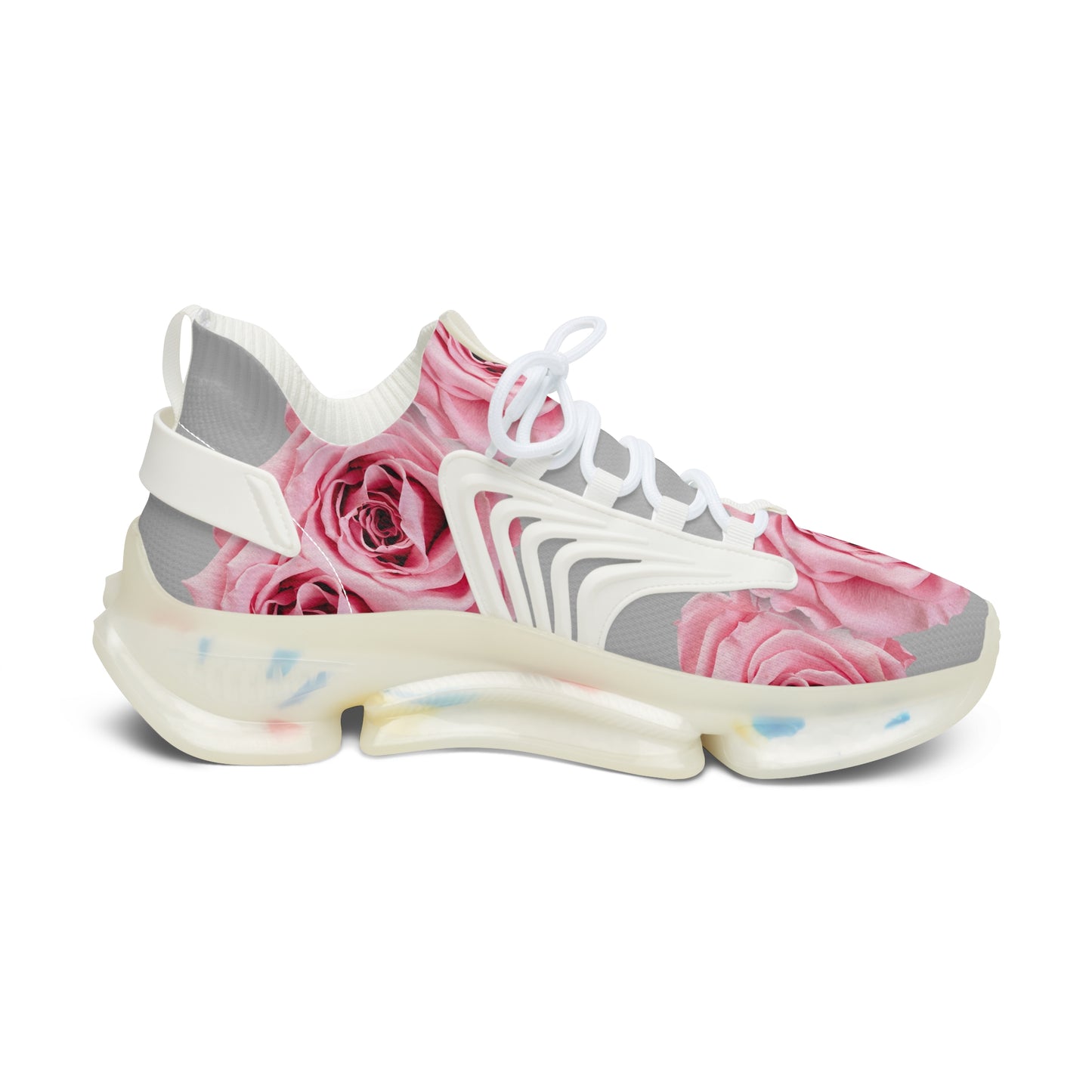 Women's Mesh Sneakers — Pink Rose Floral Athletic Shoes