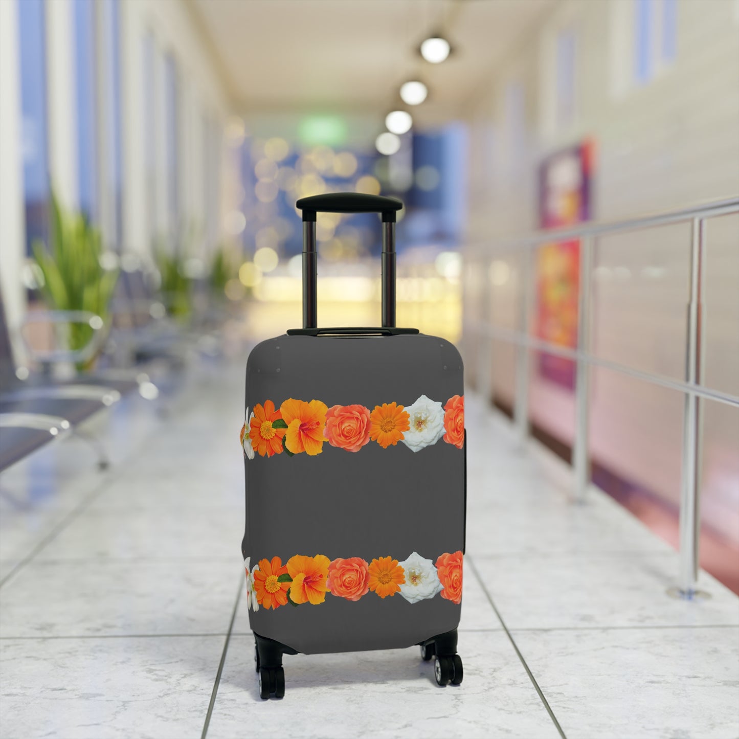 Floral Stripe Luggage Cover — Orange Marigold RoseTravel Protector
