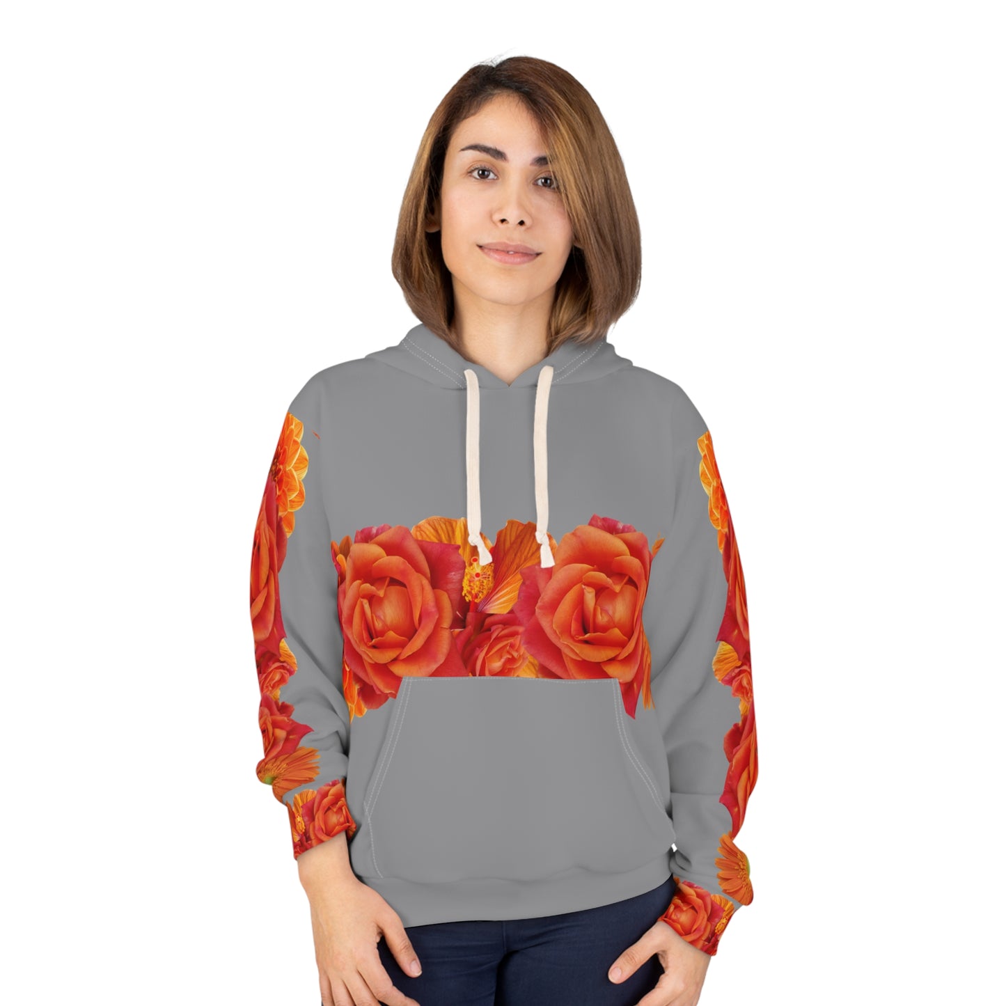Grey Hoodie with Orange Rose & Gerbera Floral Band©