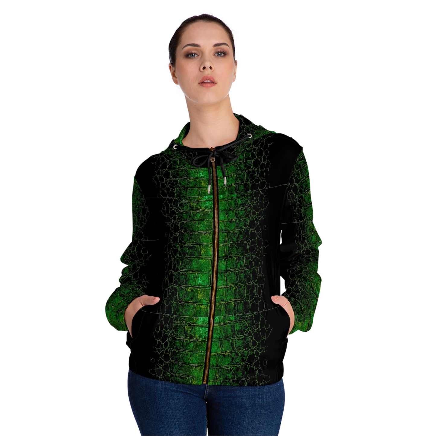 Green Crocodile Skin Full-Zip Hoodie — Women’s All-Over Print©