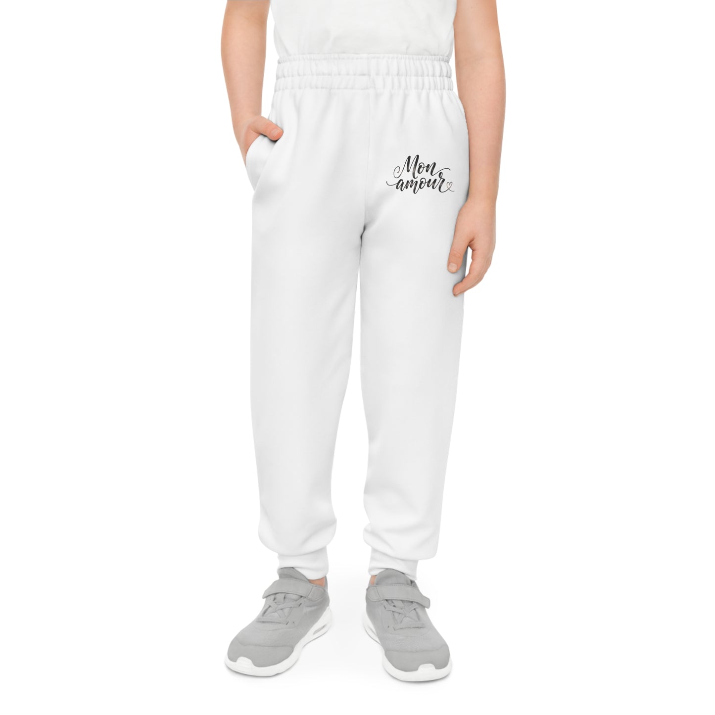 Mon Amour Youth Joggers — White Joggers with 'Mon amour'©