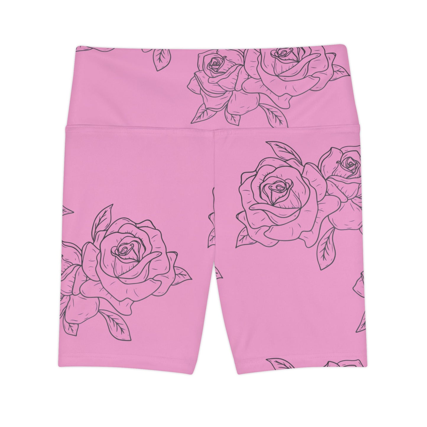 Pink Rose Print Women's Workout Shorts — Floral Activewear Bike Shorts©