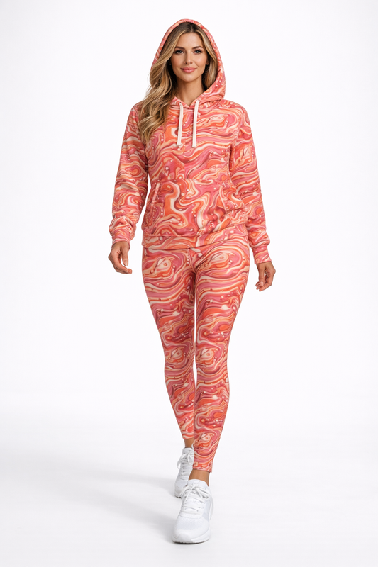 Pink Marble Swirl Hoodie — All-Over Print Abstract Pullover©