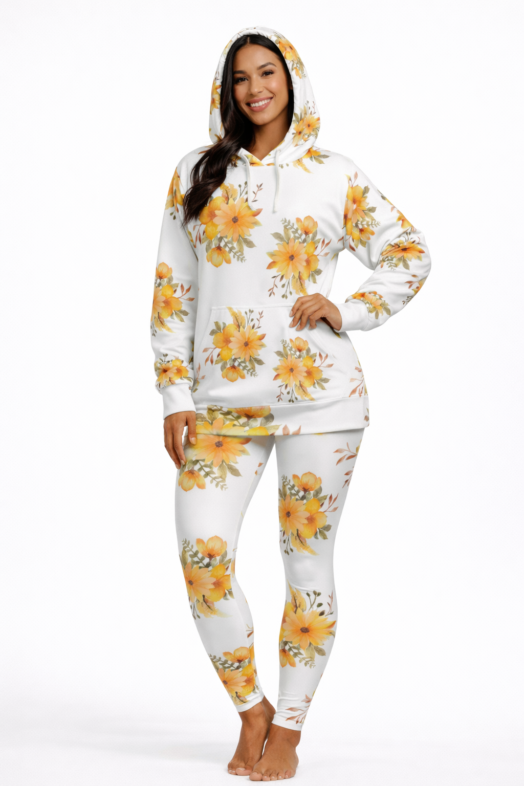 Floral Sunshine Hoodie — Yellow Watercolour Flower All-Over Print©