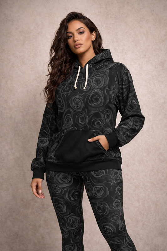 Black Rose All-Over Print Hoodie©