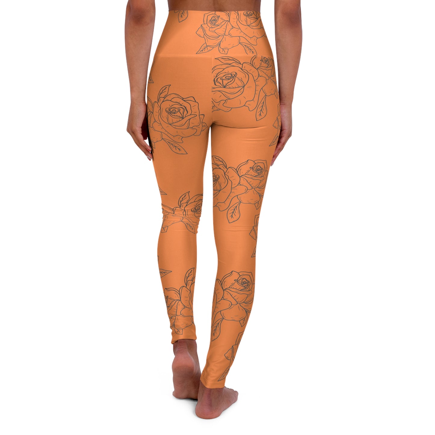 Floral Rose High-Waist Yoga Leggings — Orange All-Over Print©