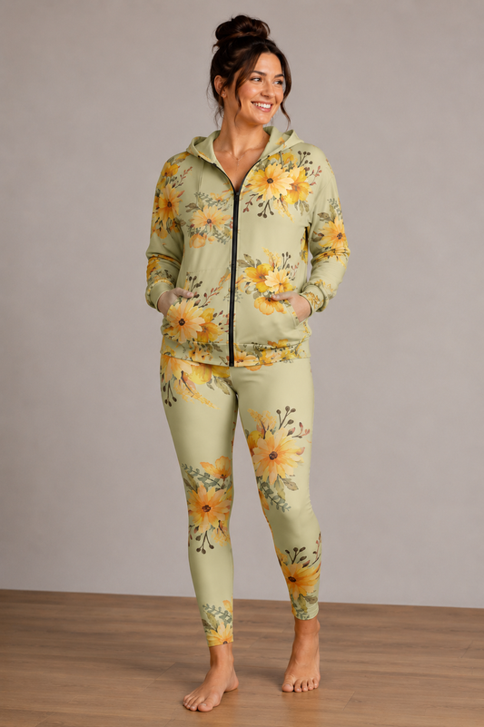 Sunflower Watercolour Zip Hoodie — Floral All-Over Print©