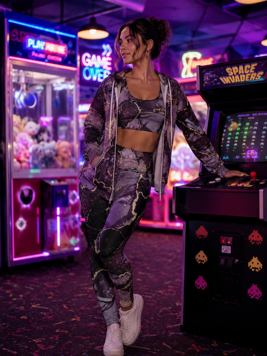 Purple Marble Zip Hoodie — Gold Vein Abstract All-Over Print©