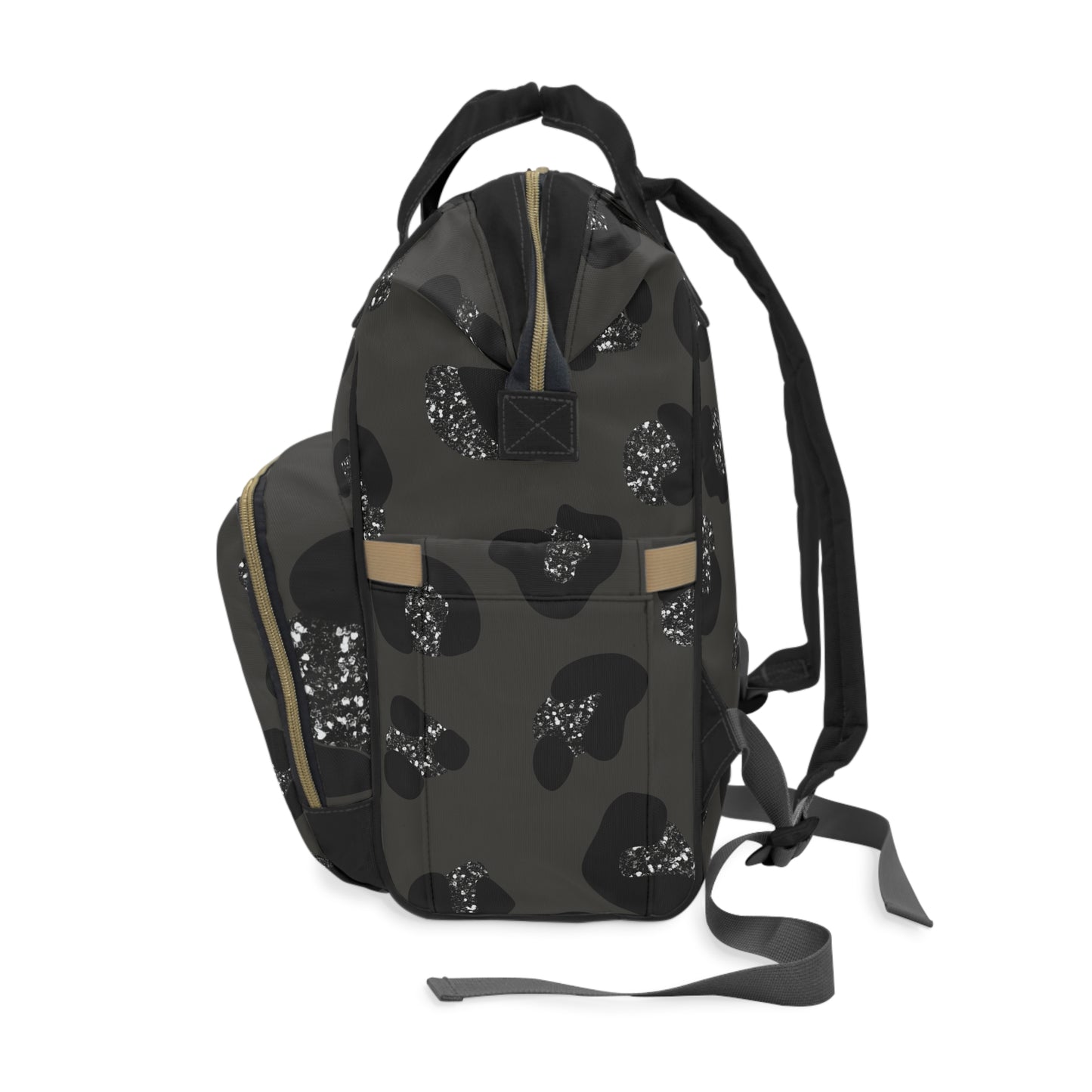 Multifunctional Diaper Backpack — Stylish Black Leopard Print Baby Bag©