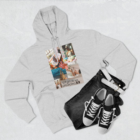 Collage Graphic Hoodie — "Soft Girl Era Uploading" Cozy Fleece Pullover