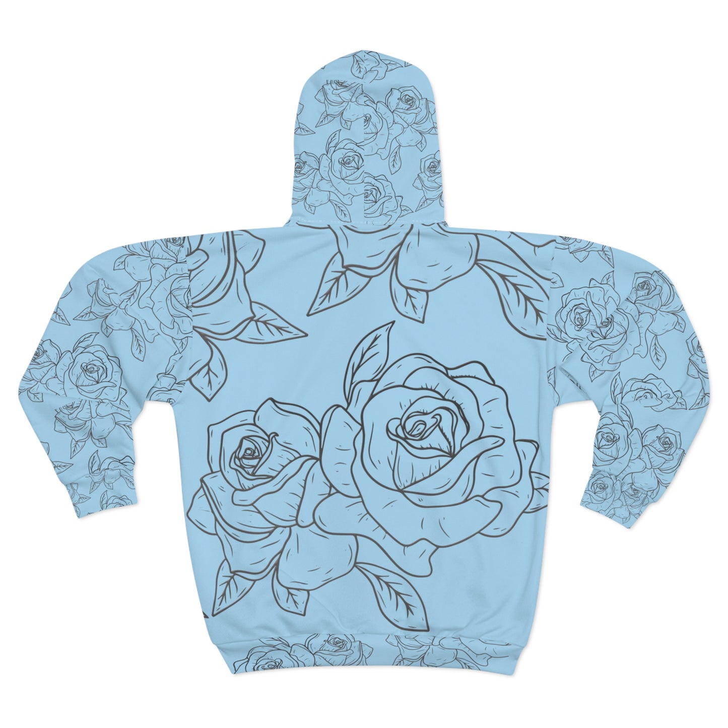 Light Blue Rose Pattern Zip Hoodie©