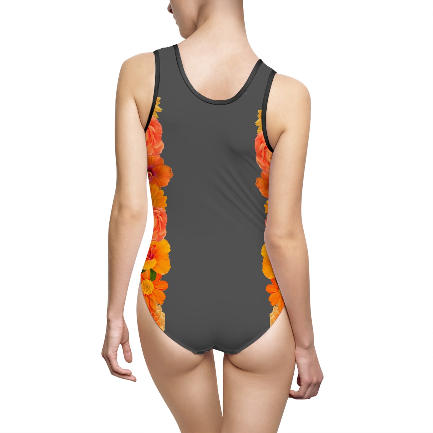 Orange Floral One-Piece Swimsuit — Women's Classic Floral Swimwear©