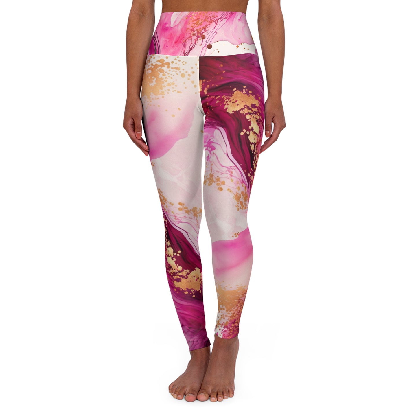 Pink Marble High-Waist Yoga Leggings — Artistic Marble Print Activewear©