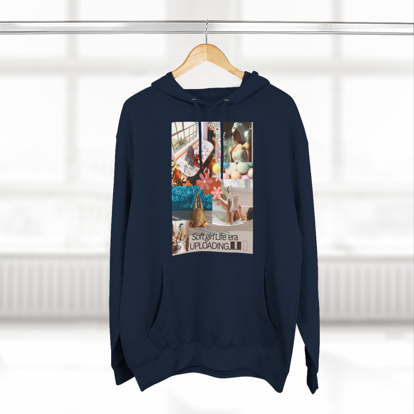Collage Graphic Hoodie — "Soft Girl Era Uploading" Cozy Fleece Pullover