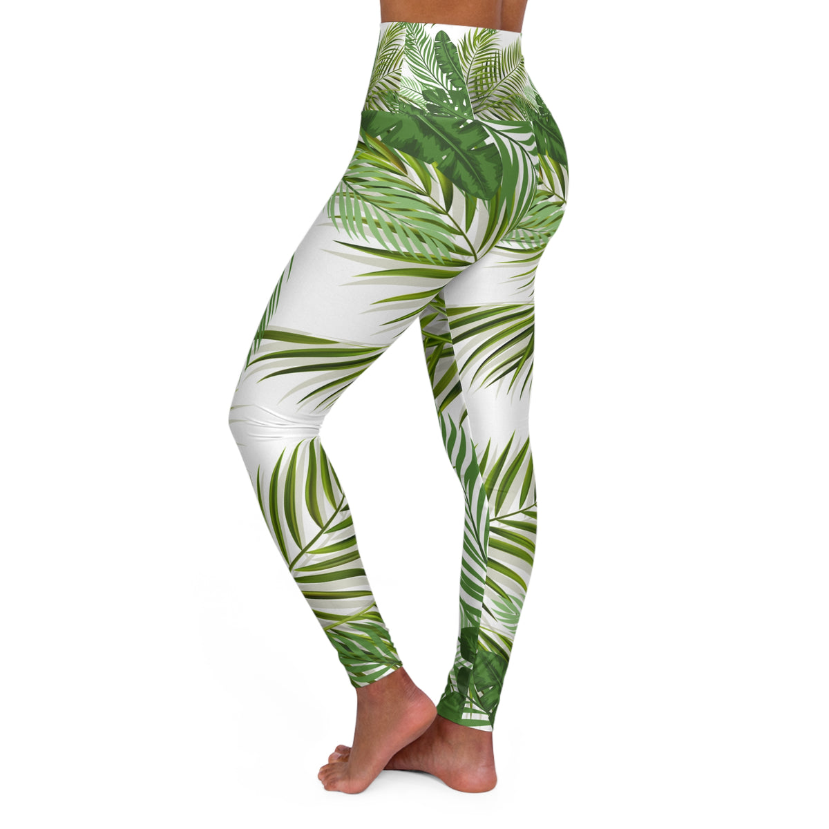 Tropical Palm Print High-Waisted Yoga Leggings©