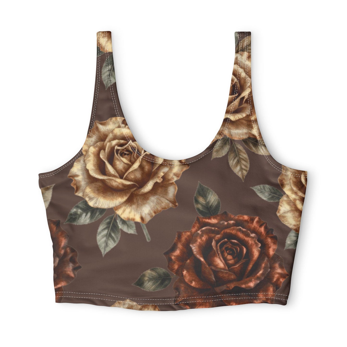 Vintage Brown Rose Sports Bra — Floral All-Over Print Activewear©