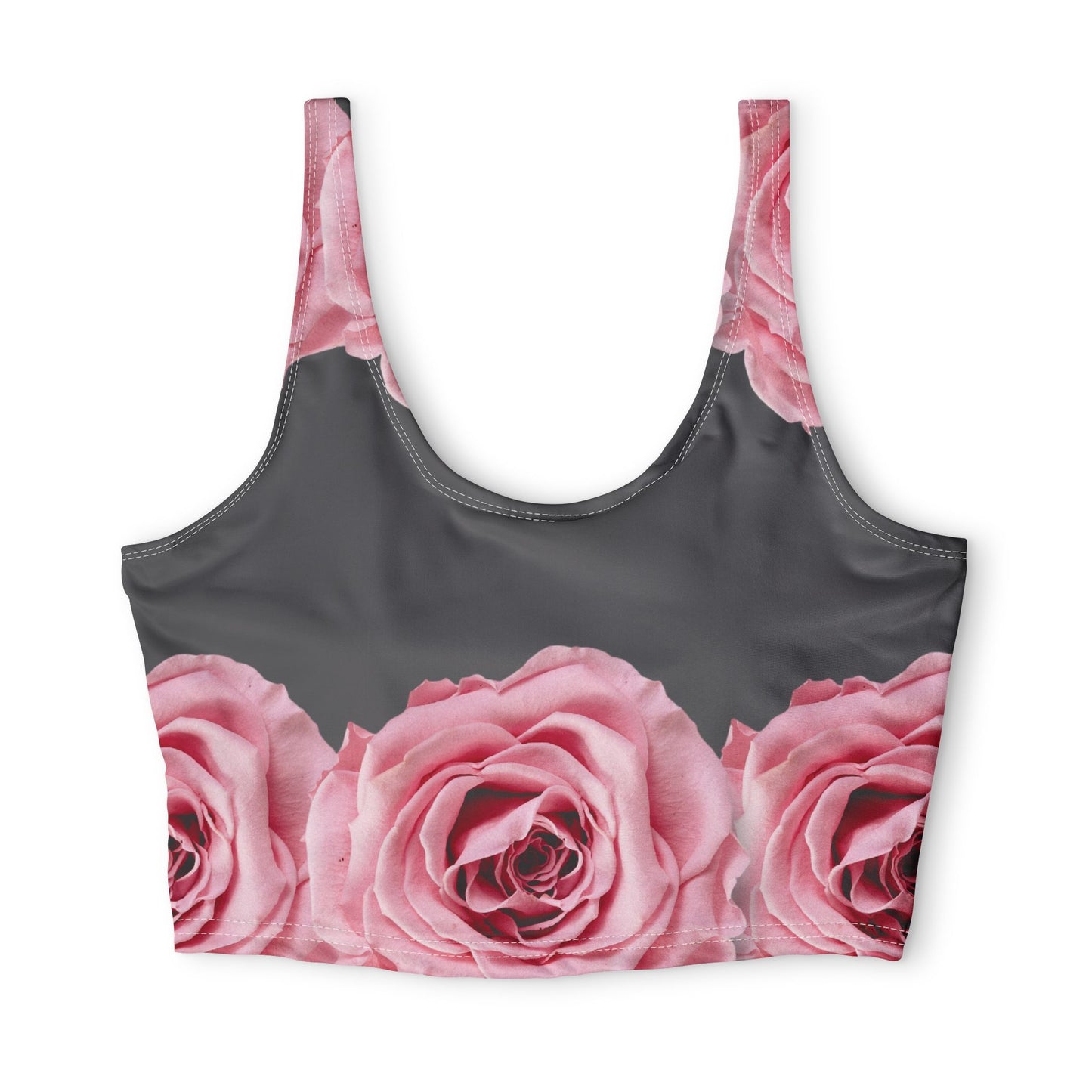 Floral Rose Sports Bra — Pink Roses on Charcoal Crop Top©