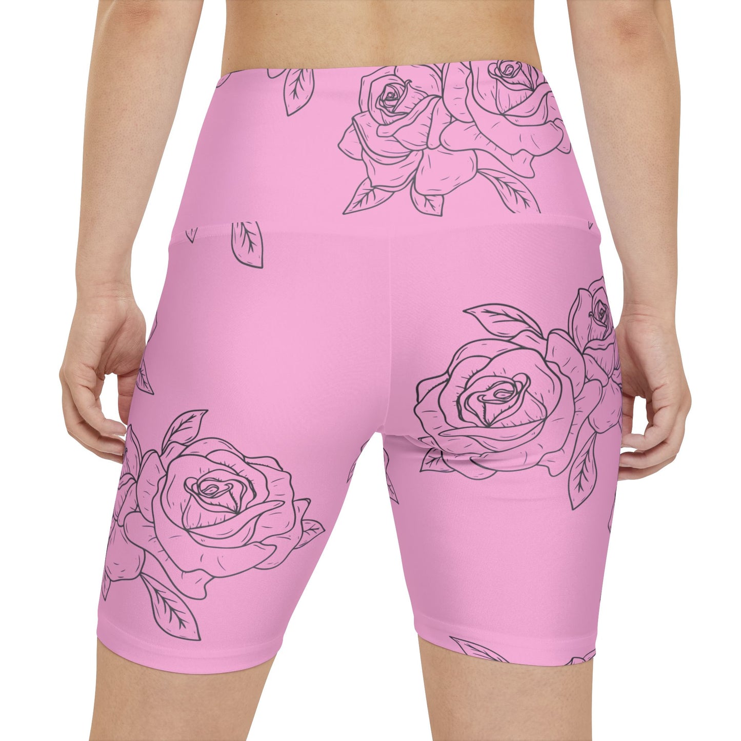 Pink Rose Print Women's Workout Shorts — Floral Activewear Bike Shorts©