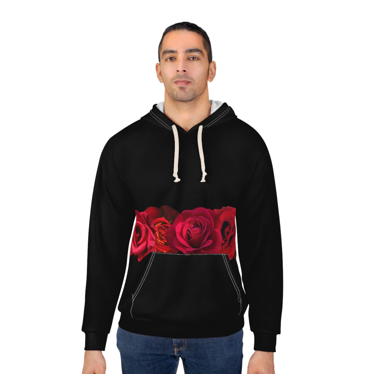 Black Rose Band Hoodie – Floral Red Rose Stripe Pullover