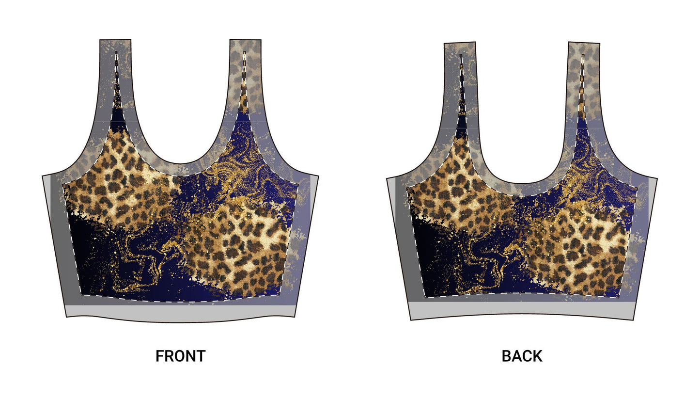 Leopard Galaxy Sports Bra — Animal Print Athletic Crop Top©