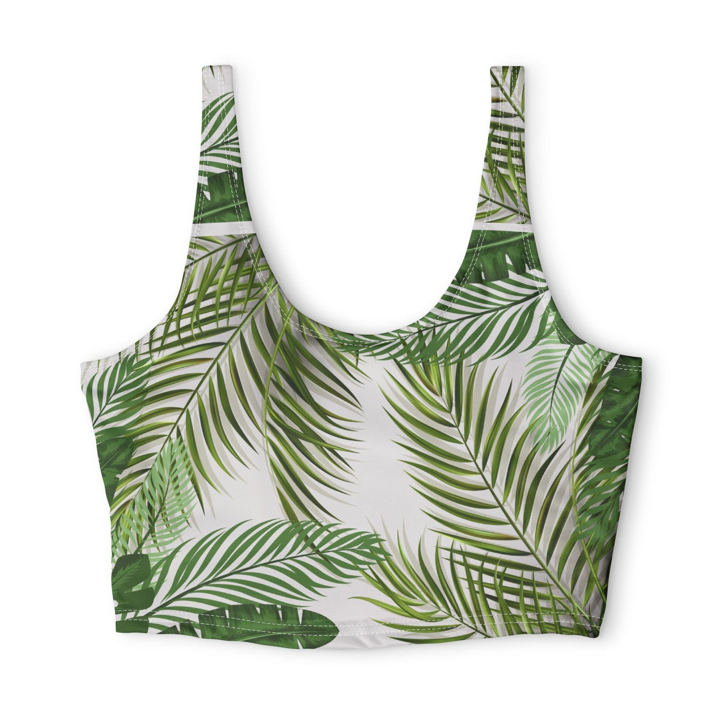Palm Leaf Sports Bra — Tropical Green All-Over Print Fitness Top©