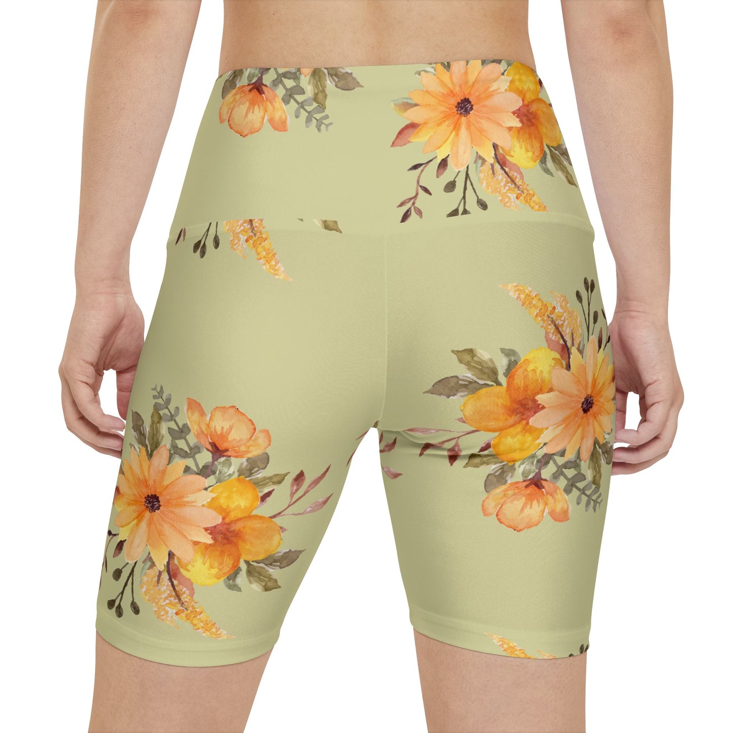 Sage Green Sunflower Workout Shorts — Women's Athletic Running & Gym Shorts©