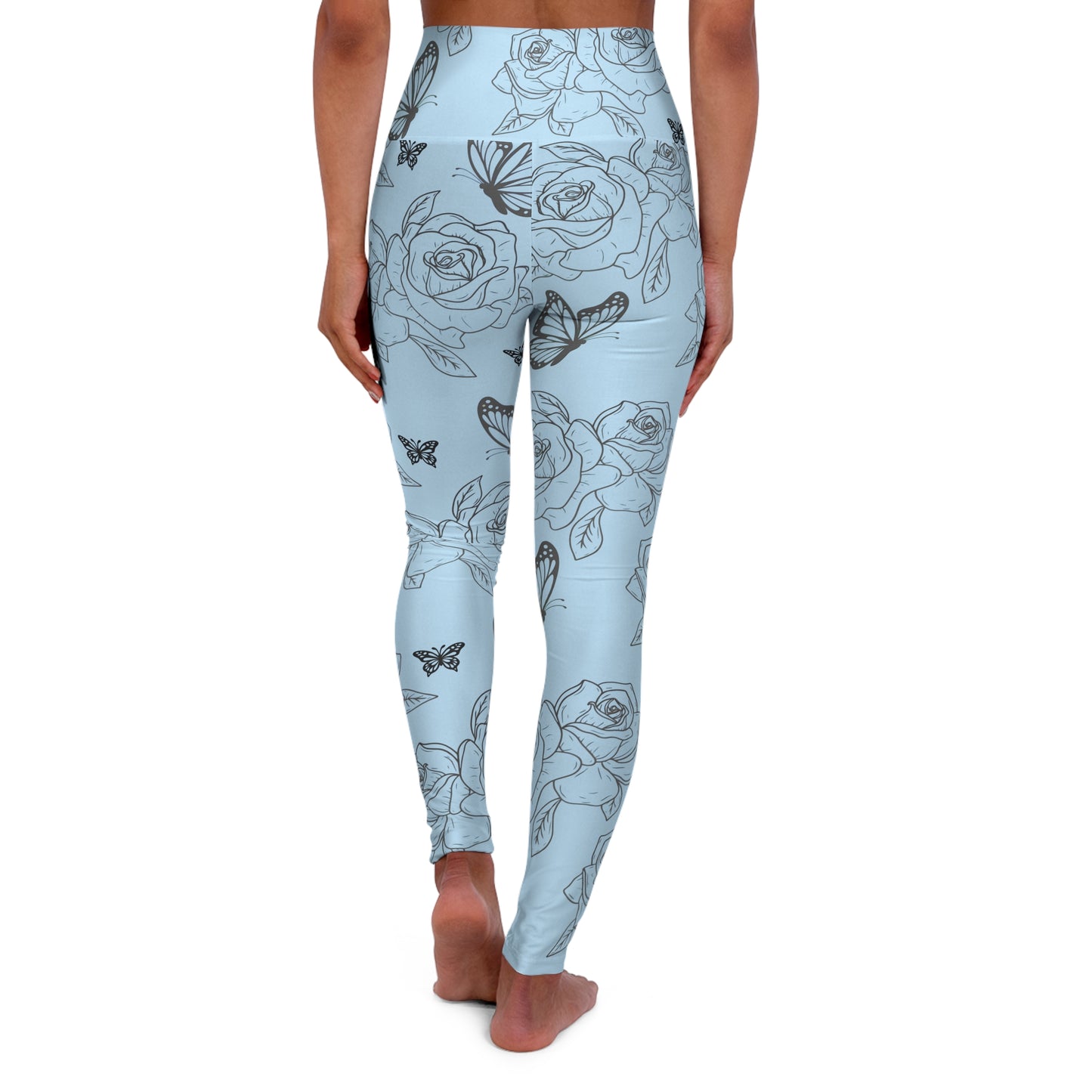 Blue Rose & Butterfly High-Waisted Leggings©