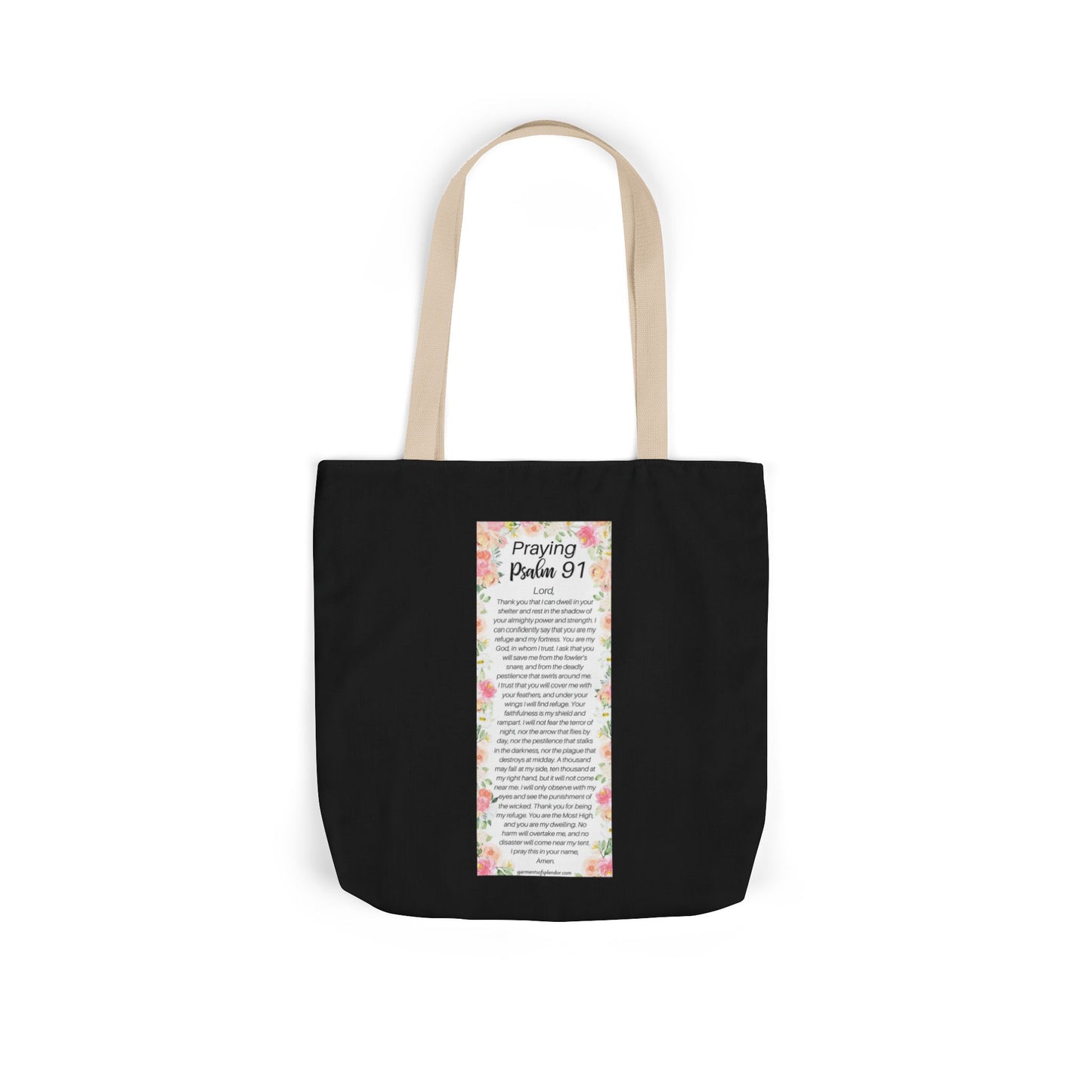 Floral Icons Canvas Tote — "Put On The Full Armour of God" with psalm 91 prayer on the Back.