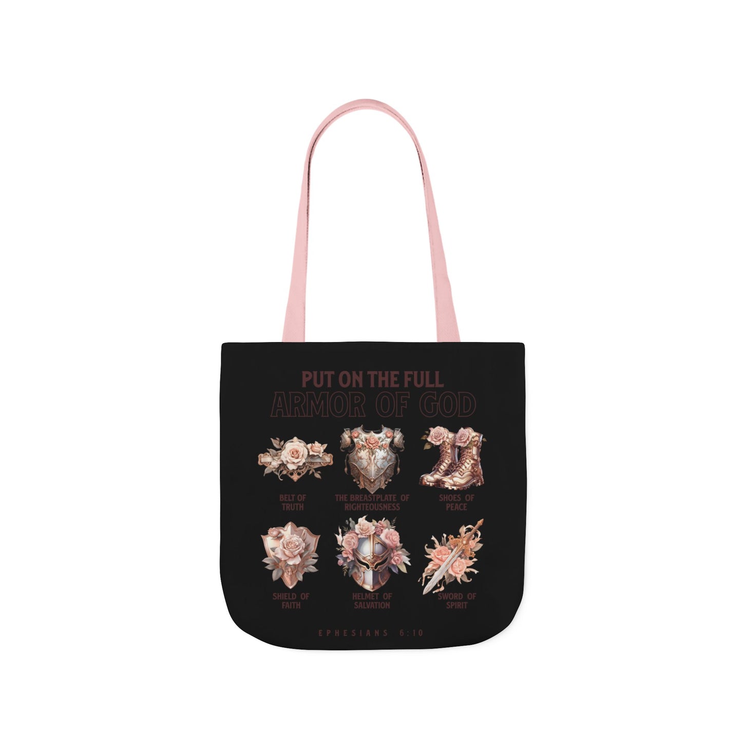 Floral Icons Canvas Tote — "Put On The Full Armour of God" with psalm 91 prayer on the Back.