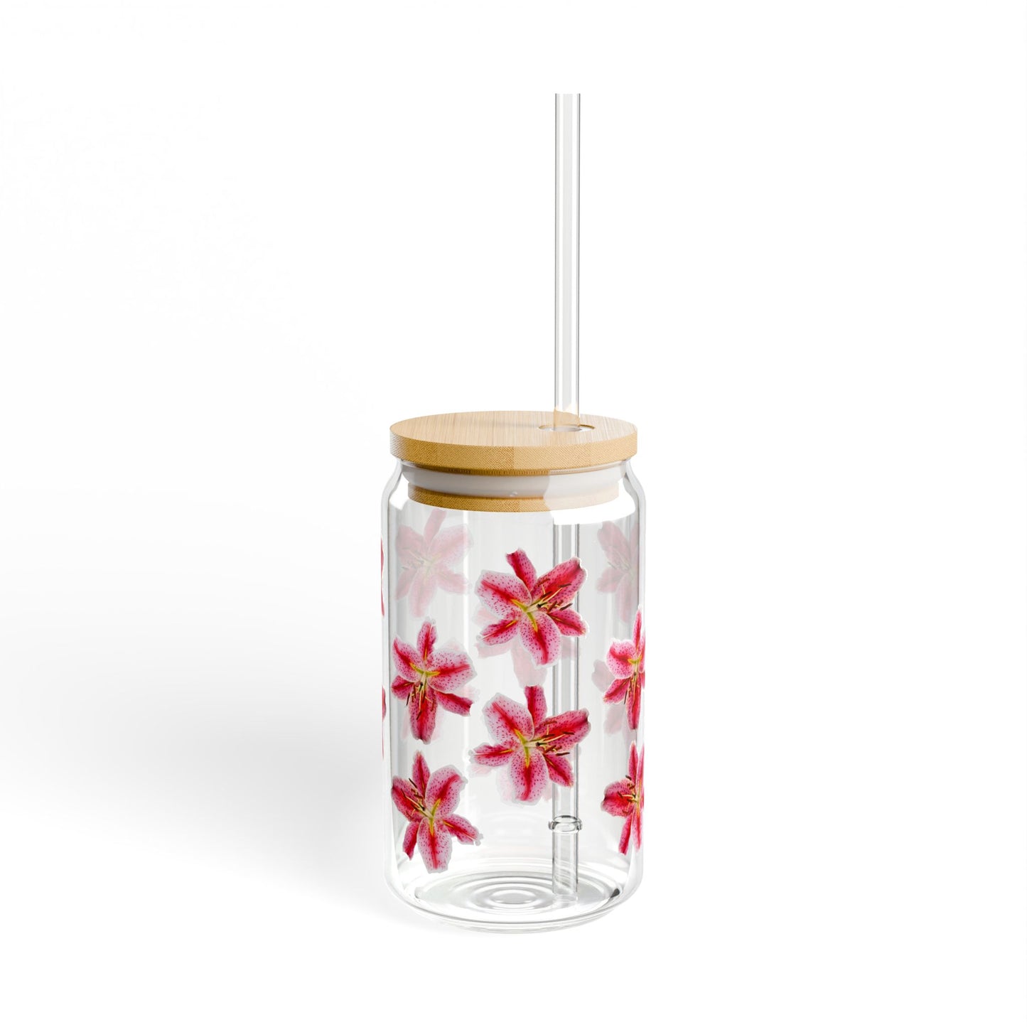 16oz Floral Sipper Glass with Pink Lily Design©