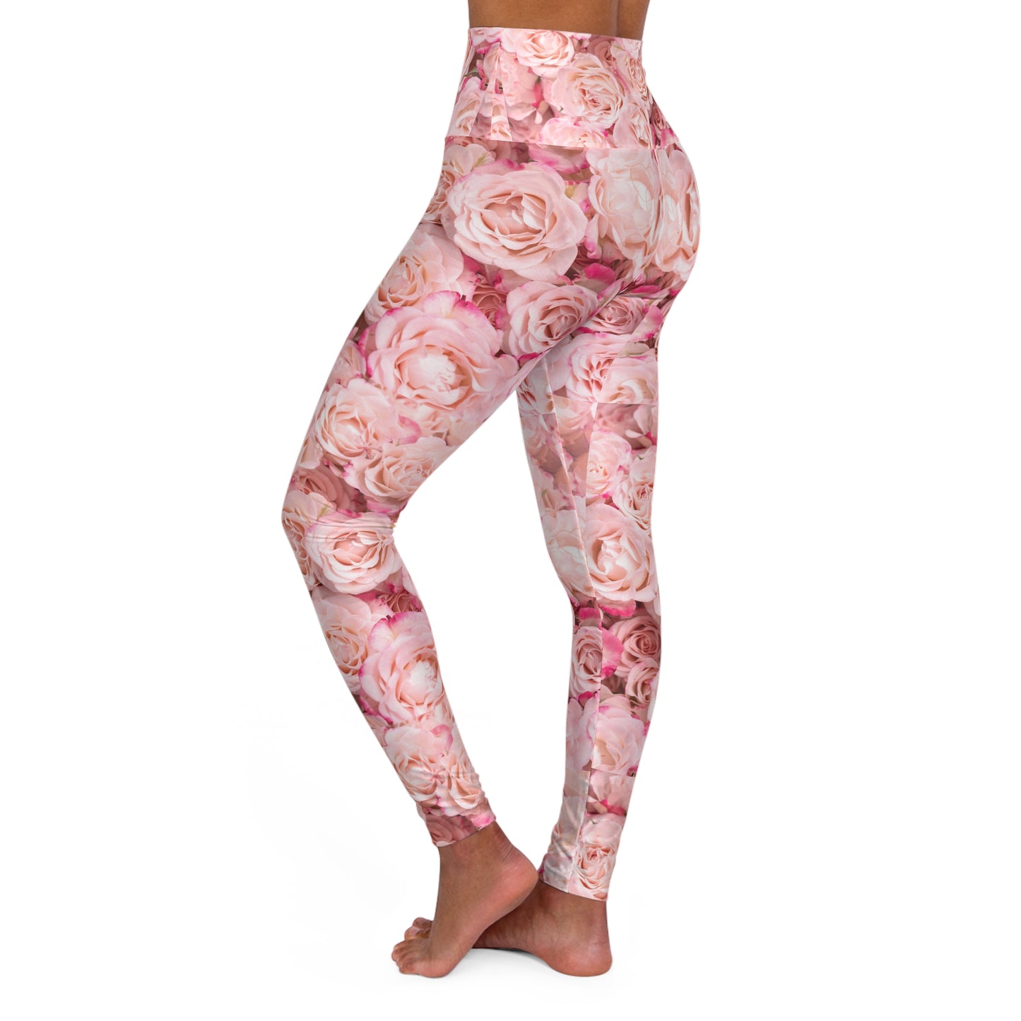 Floral Rose High-Waist Leggings — Pink All-Over-Print©