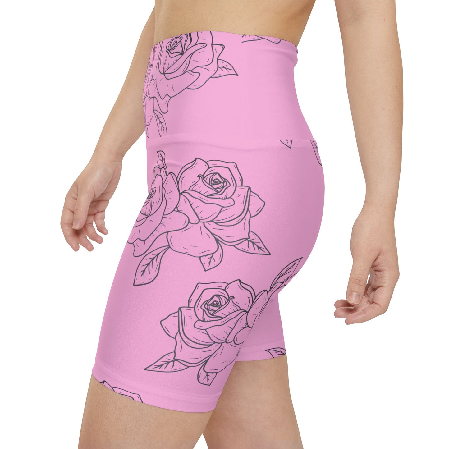 Pink Rose Print Women's Workout Shorts — Floral Activewear Bike Shorts©