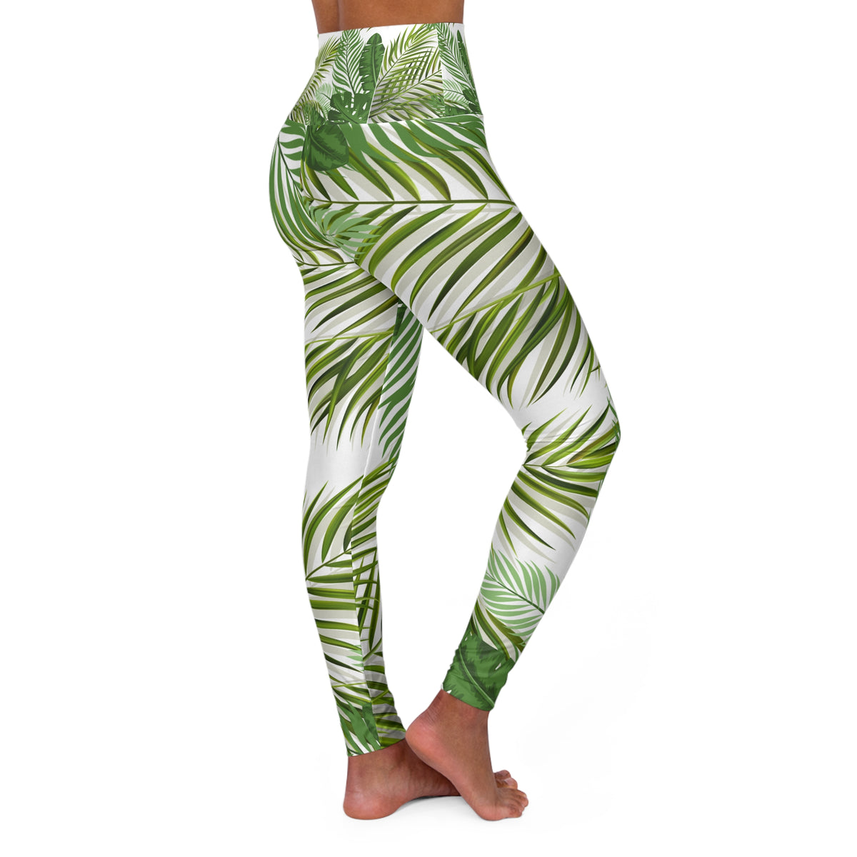 Tropical Palm Print High-Waisted Yoga Leggings©