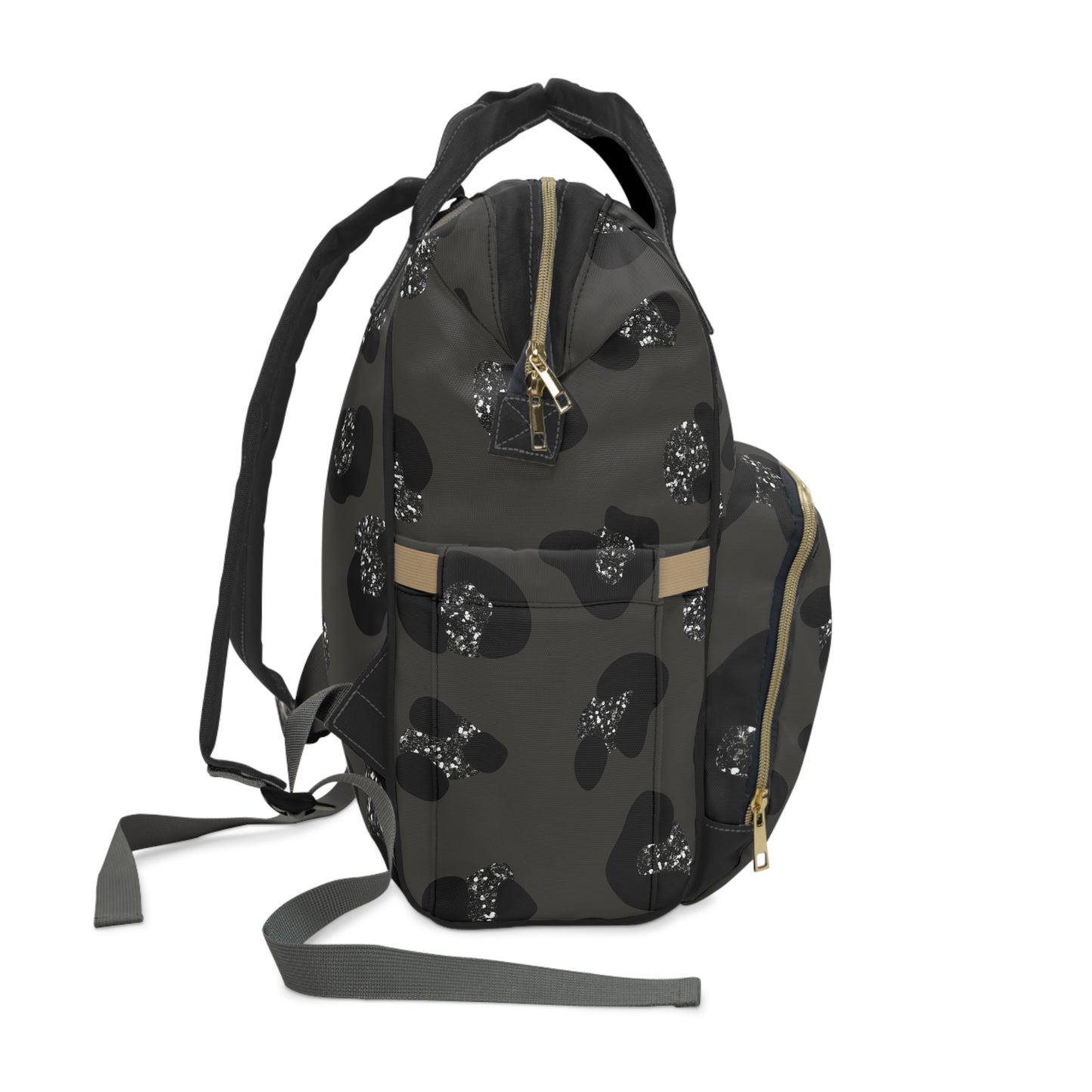 Multifunctional Diaper Backpack — Stylish Black Leopard Print Baby Bag©