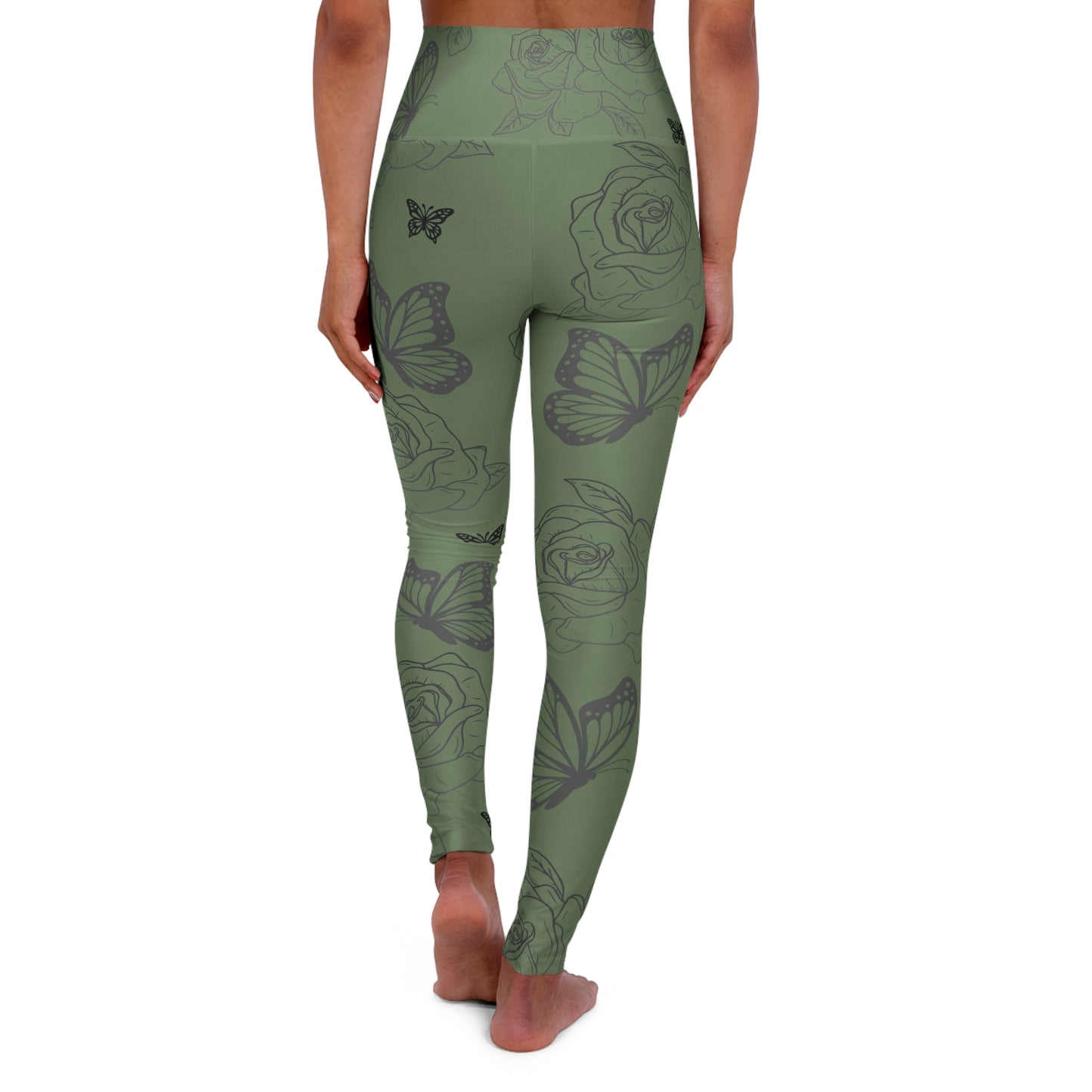 High-Waist Olive Rose & Butterfly Yoga Leggings©