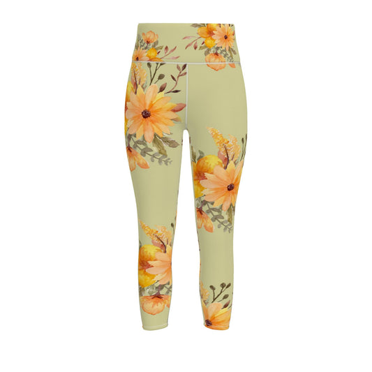 Sage green Sunflower Bouquet Sports Leggings© (Coco Elite)