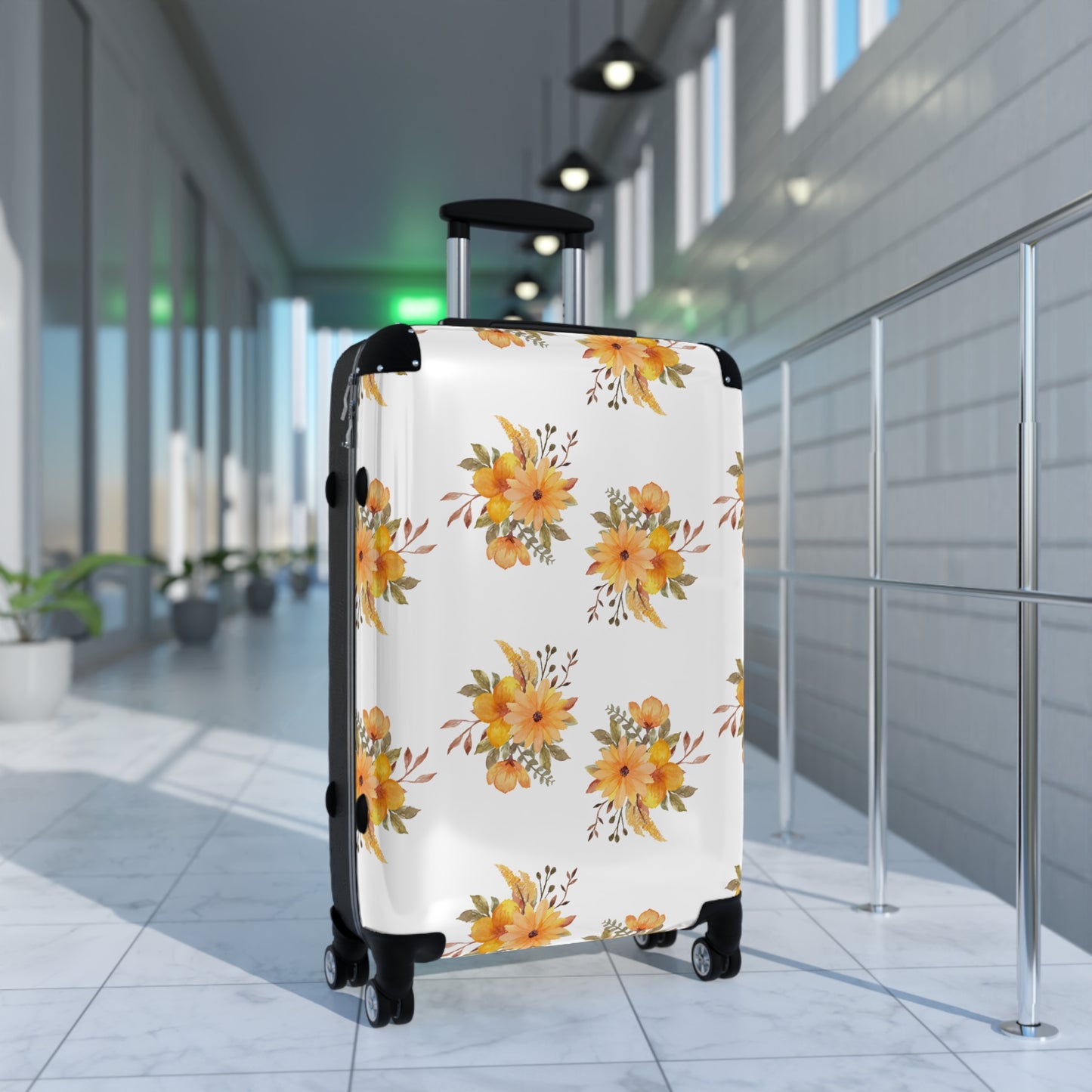 Yellow Floral Suitcase – Compact Carry-On Luggage with Watercolor Sunflower Pattern©