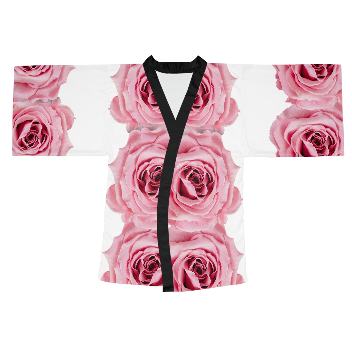Pink Rose Kimono Robe — Floral Long Sleeve Lounge Wrap©