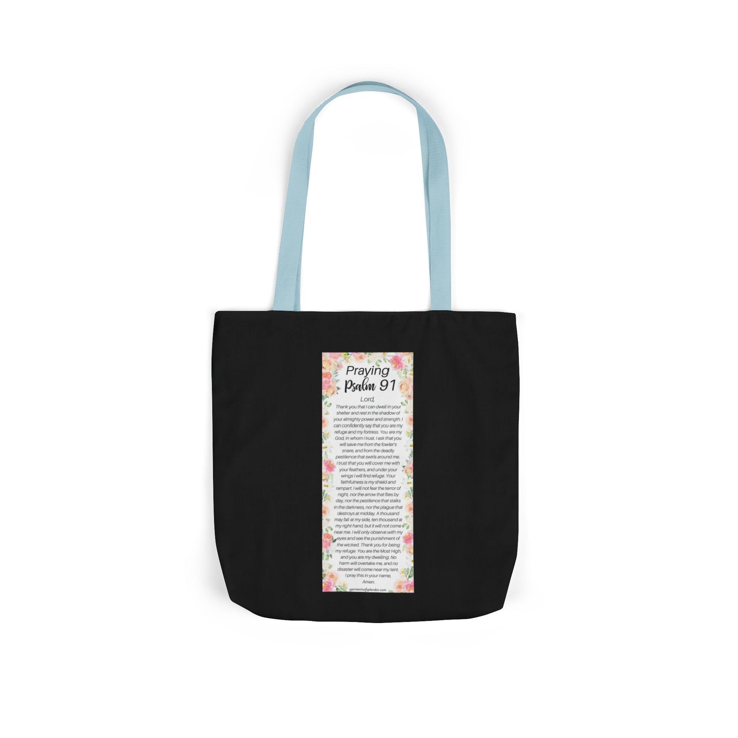 Floral Icons Canvas Tote — "Put On The Full Armour of God" with psalm 91 prayer on the Back.